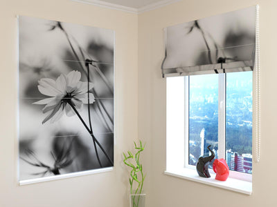 Blinds with a floral pattern, Meadow Flowers (black and white version) Tapetenshop.lv