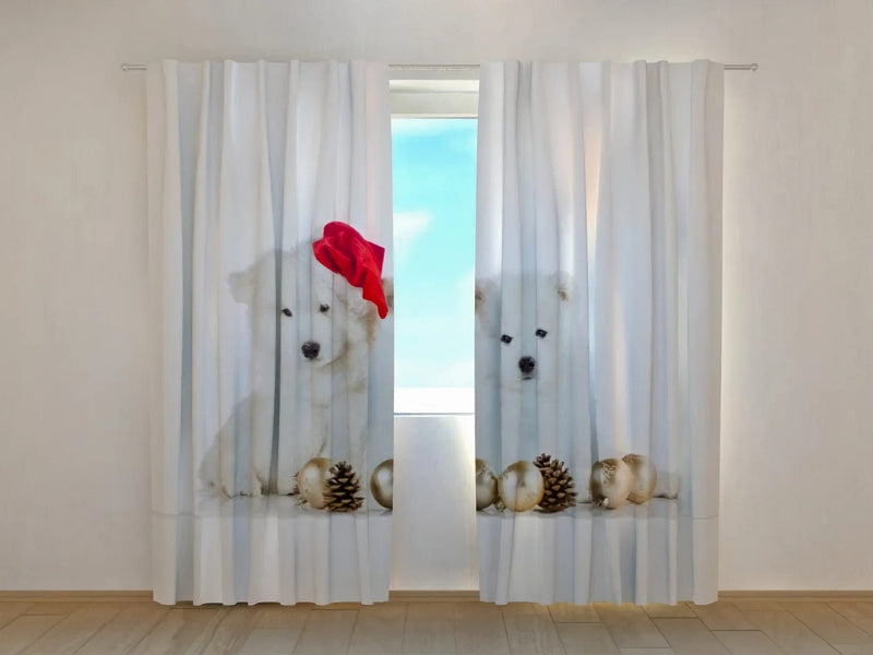 Christmas curtains - Christmas puppies -Tapetenshop.lv