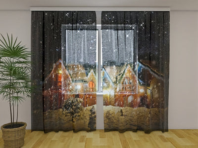 Christmas curtains - Snowy night - for festive mood Tapetenshop.lv