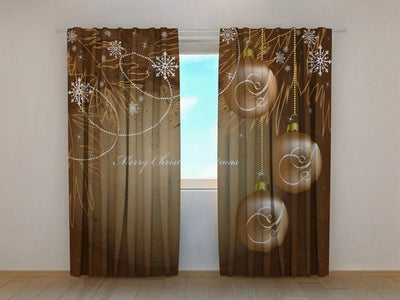 Christmas curtains decorated with snowflakes and Christmas decorations Tapetenshop.lv