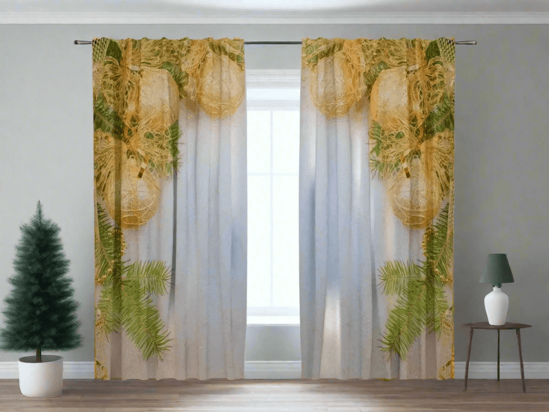 Christmas curtains - Golden bows - will add luxury Tapetenshop.lv