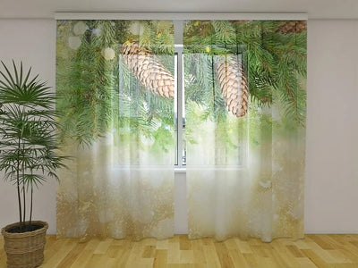 Christmas curtains - Christmas decor with pine branches - buy at Tapetenshop.lv