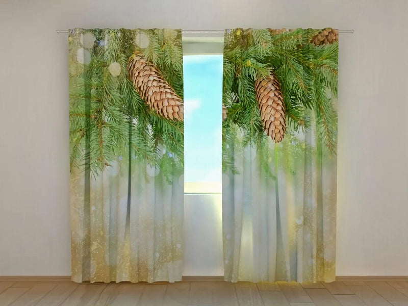 Christmas curtains - Christmas decor with pine branches - buy at Tapetenshop.lv