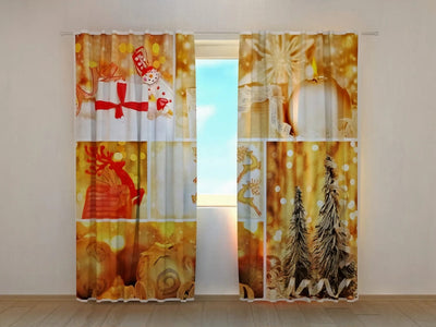 Christmas curtains - beautiful golden Christmas collage - buy at Tapetenshop.lv