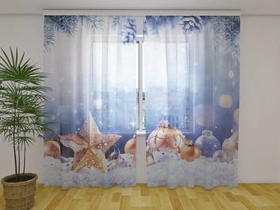 Christmas curtains - Golden star on the snow - to order Tapetenshop.lv