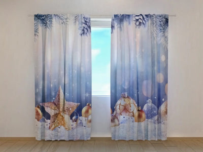 Christmas curtains - Golden star on the snow - to order Tapetenshop.lv