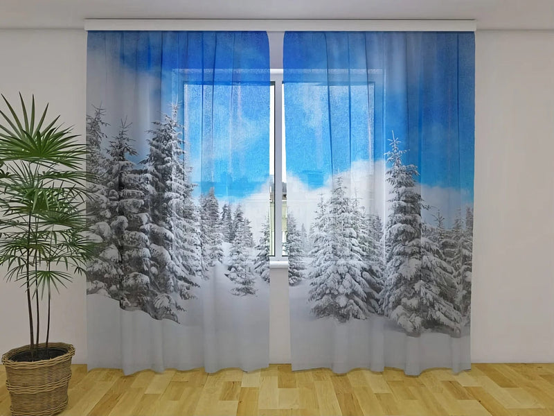 Christmas curtains - offering a magical winter forest view Tapetenshop.lv