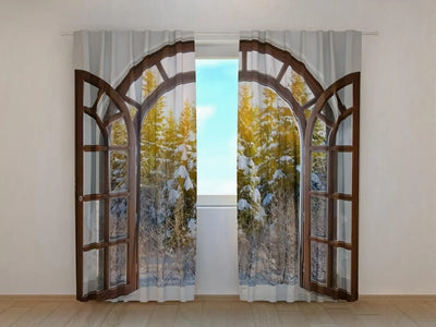 Christmas curtains with a winter landscape that will fit into any room Tapetenshop.lv