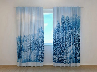 Christmas curtains with realistic winter forest landscape - Winter forest Tapetenshop.lv