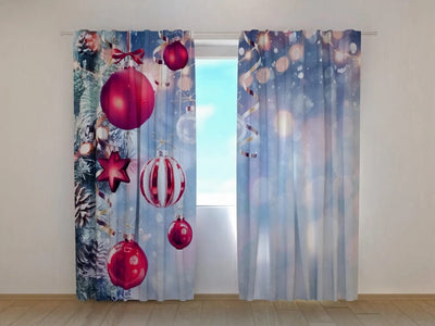 Christmas curtains - Christmas balls - perfect quality Tapetenshop.lv