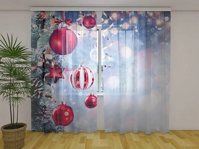 Christmas curtains - Christmas balls - perfect quality Tapetenshop.lv