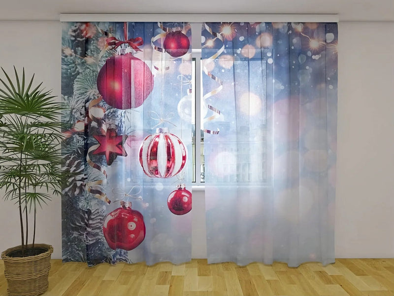 Christmas curtains - Christmas balls - perfect quality Tapetenshop.lv