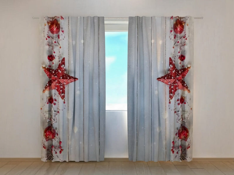 Christmas curtains - decorated with bright red starsTapetenshop.lv