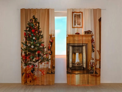 Christmas curtains with cosy Christmas fireplace - to order Tapetenshop.lv