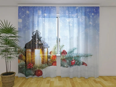 Christmas curtains - Christmas lantern on snow - various sizes Tapetenshop.lv