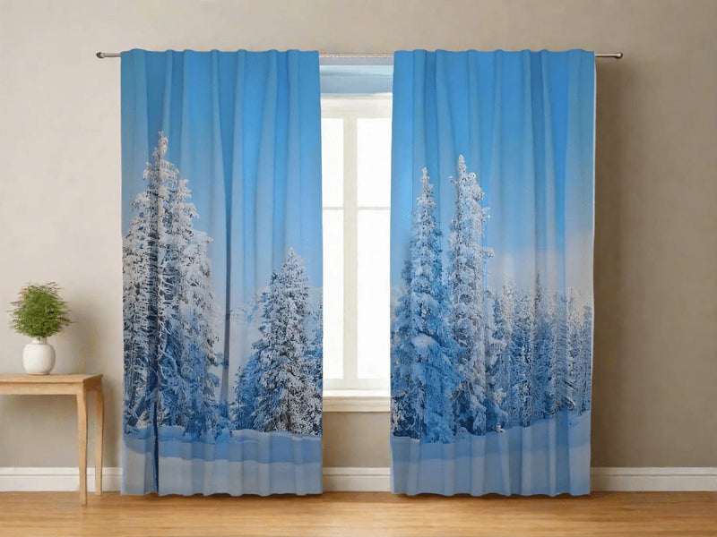 Christmas day and night curtains with winter forest - various sizes Tapetenshop.lv