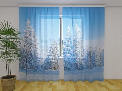 Christmas day and night curtains with winter forest - various sizes Tapetenshop.lv