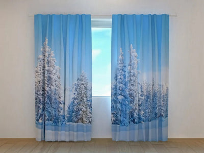 Christmas day and night curtains with winter forest - various sizes Tapetenshop.lv