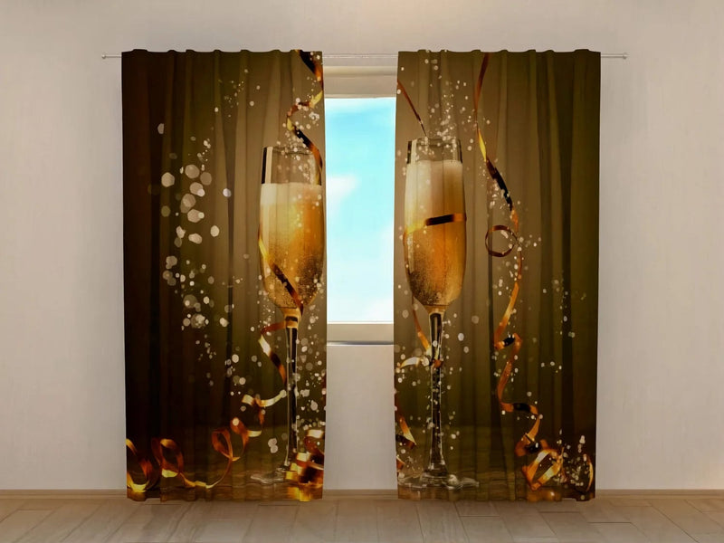 Christmas Day and night curtains with champagne - various fabrics Tapetenshop.lv