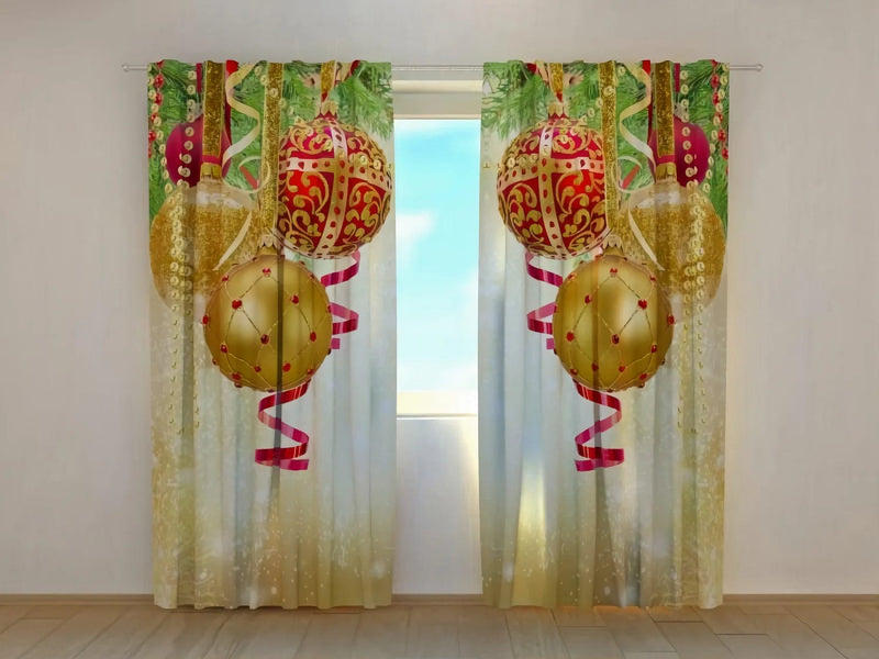 Christmas curtains with stunning gold glitter design - sizes Tapetenshop.lv