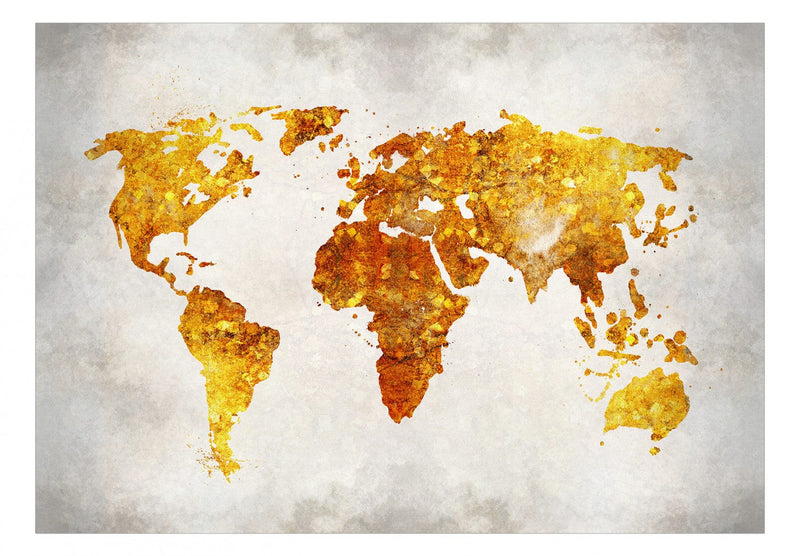 Fototapetes ar zeltā pasaules karti - interjers viesistabā G-ART