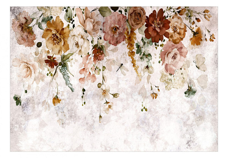 Fototapetes ar dažadiem ziediem rozā krāsā uz gaiša fona 137883 G-ART