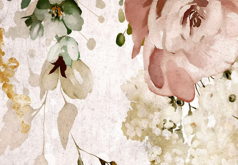 Fototapetes ar dažadiem ziediem rozā krāsā uz gaiša fona 137883 G-ART