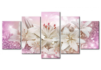 Glezna ar baltam lilijām uz rozā kristāliem - Rozā aizraušanās, 90521 G-ART