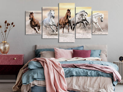 Канва с лошадьми - Табун лошадей (5 частей), Широкий угол, 126876 G-ART.
