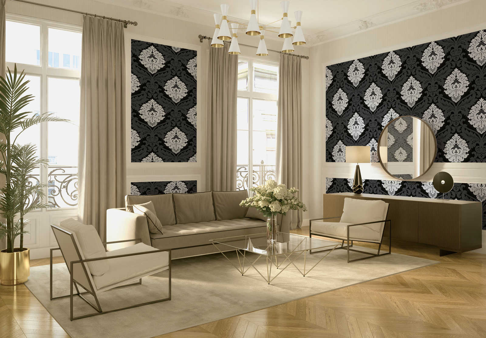 Black and white wallpaper design, structure – and ornaments 554314 baroque with