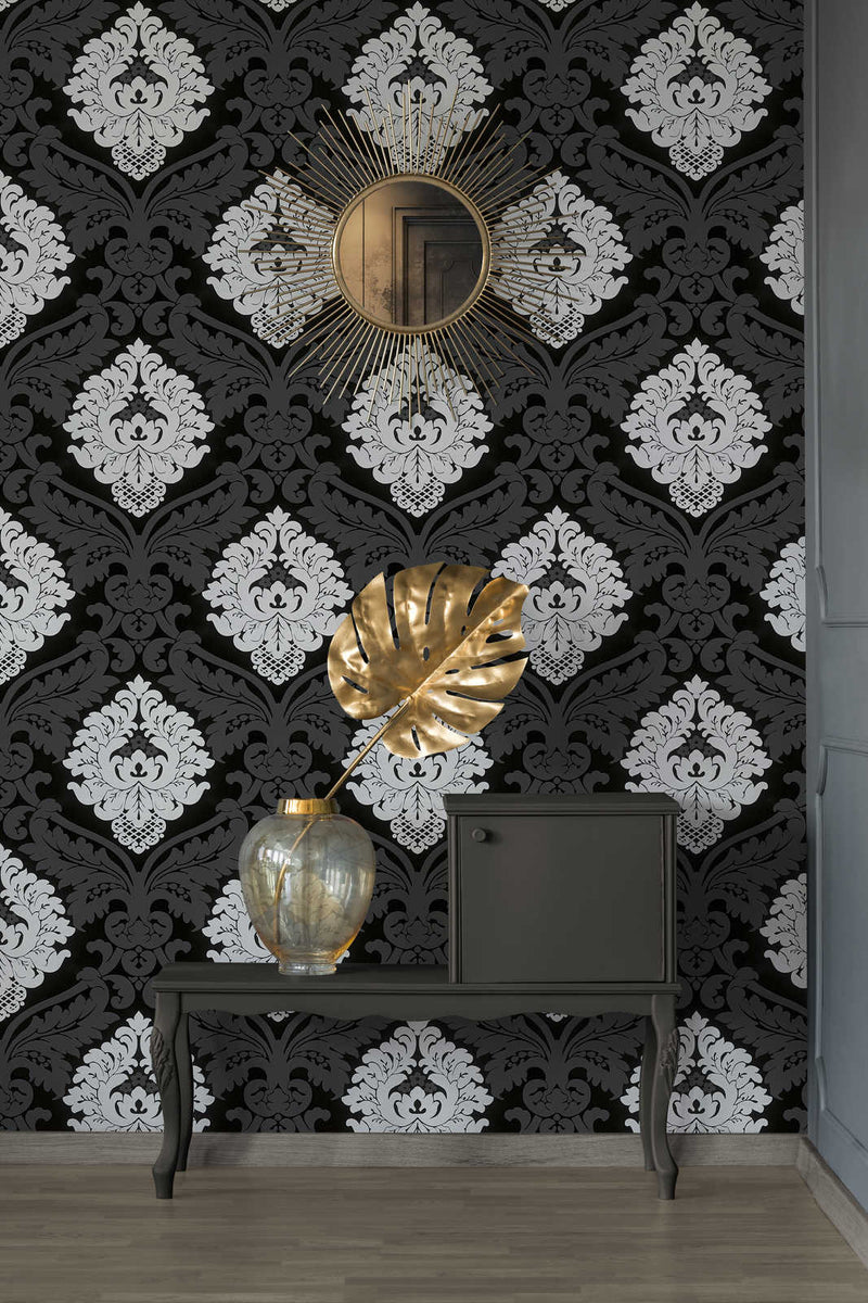 Black and white wallpaper and with 554314 structure ornaments baroque design, –