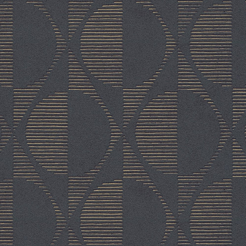 Retro tapetes ar simetrisku rakstu - melnā krāsā, 374781 AS Creation