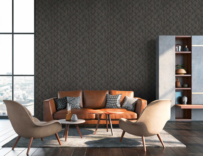 Wallpaper with concrete slabs and 3D effect in anthracite color, 377425 AS Creation