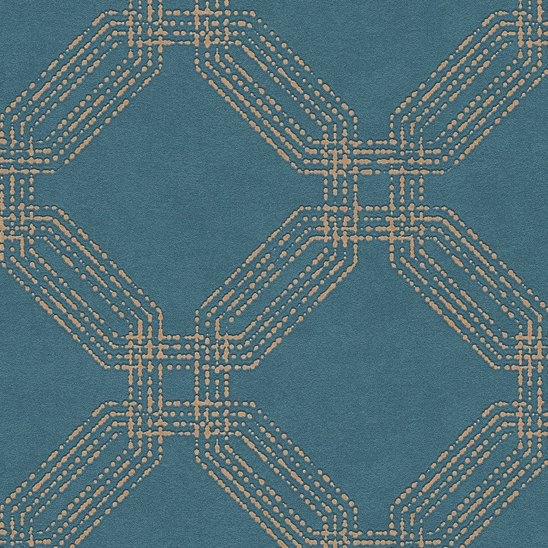 Tapetes ar rombveida rakstu zilā un zeltā krāsā, 374773 AS Creation
