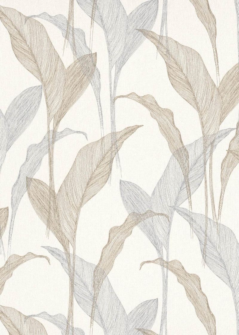 Tapetes botāniskā stilā ar lapām krēmkrāsā un sudrabā krāsa -3711444 Erismann