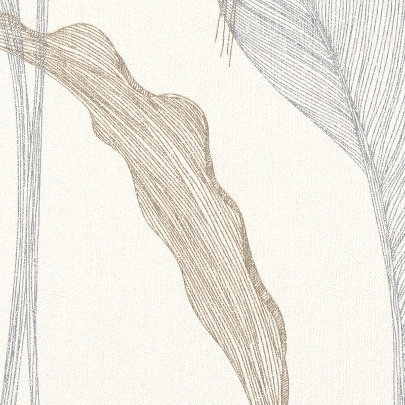 Tapetes botāniskā stilā ar lapām krēmkrāsā un sudrabā krāsa -3711444 Erismann