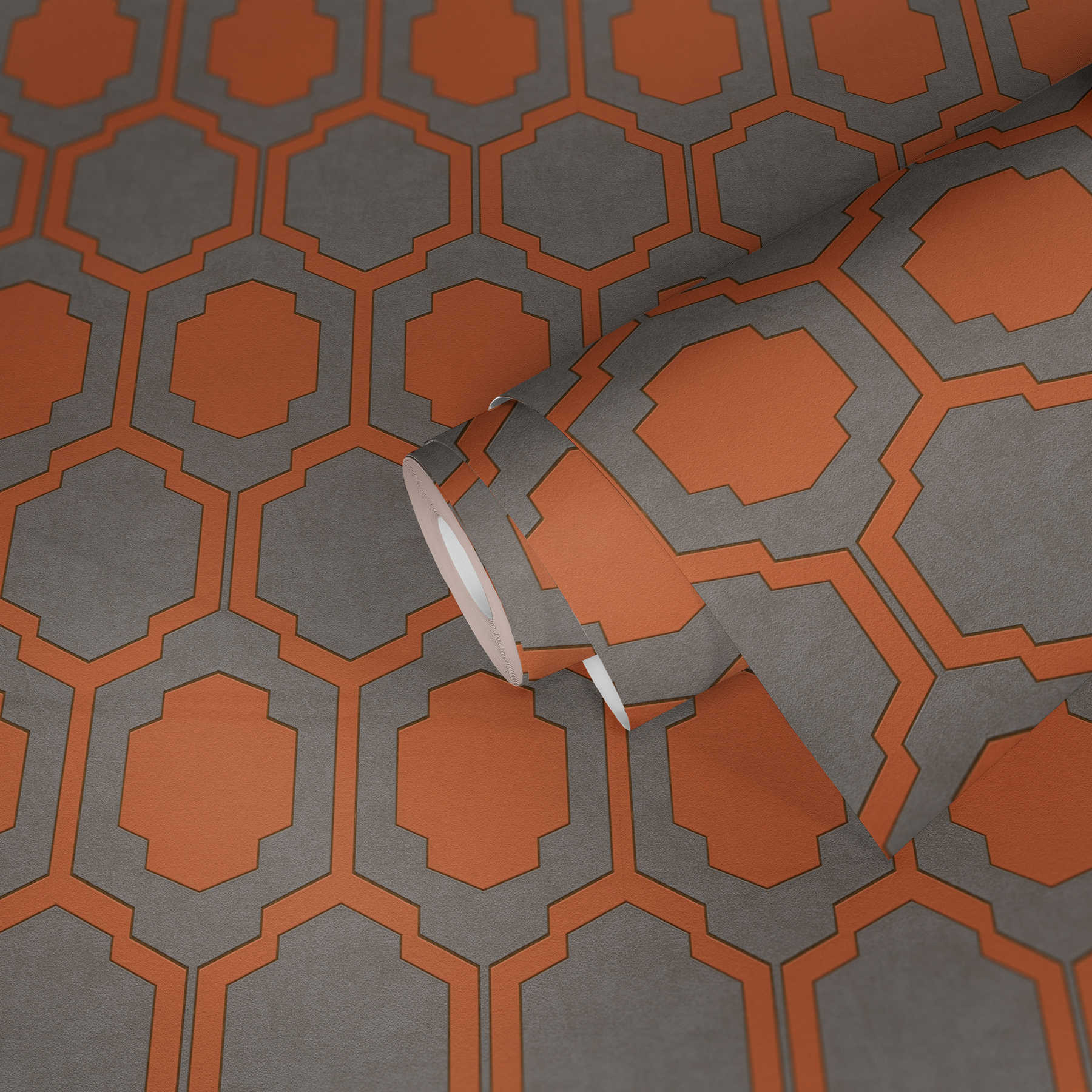 Retro wallpaper with symmetrical pattern - grey, orange, 374793